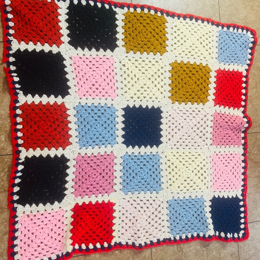 Vintage throw- vibrant colors - 40”x40 “